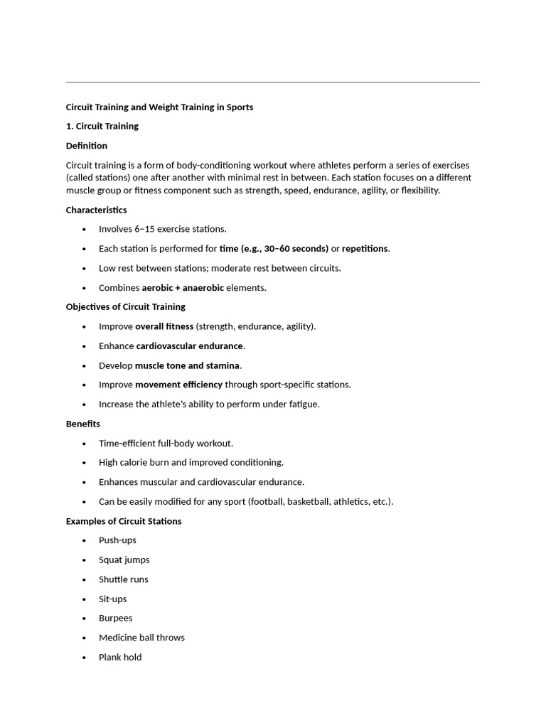 Circuit Training and Weight Training in Sports | PDF | Strength ...