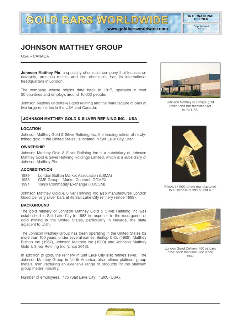 Johnson Matthey Gold Refining Overview | PDF | Gold | Fineness