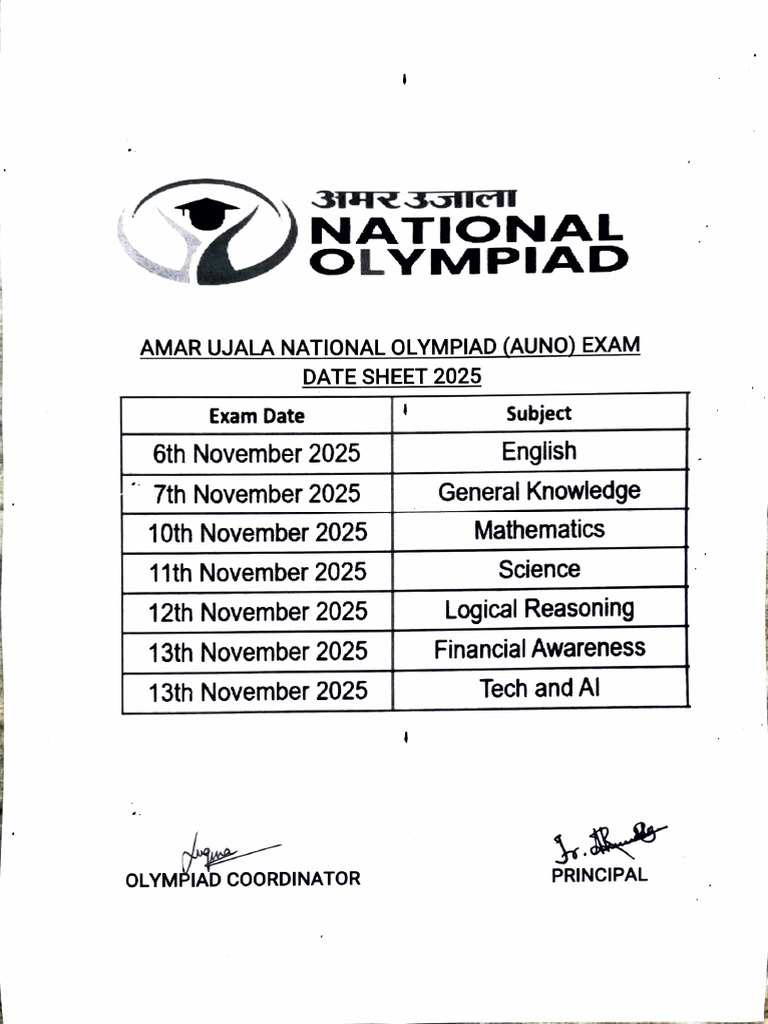 AUNO Exam Date Sheet 2025 | PDF