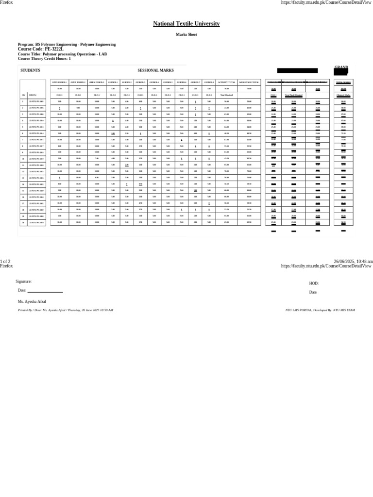 BS Polymer Engineering Marks Sheet | PDF | Materials