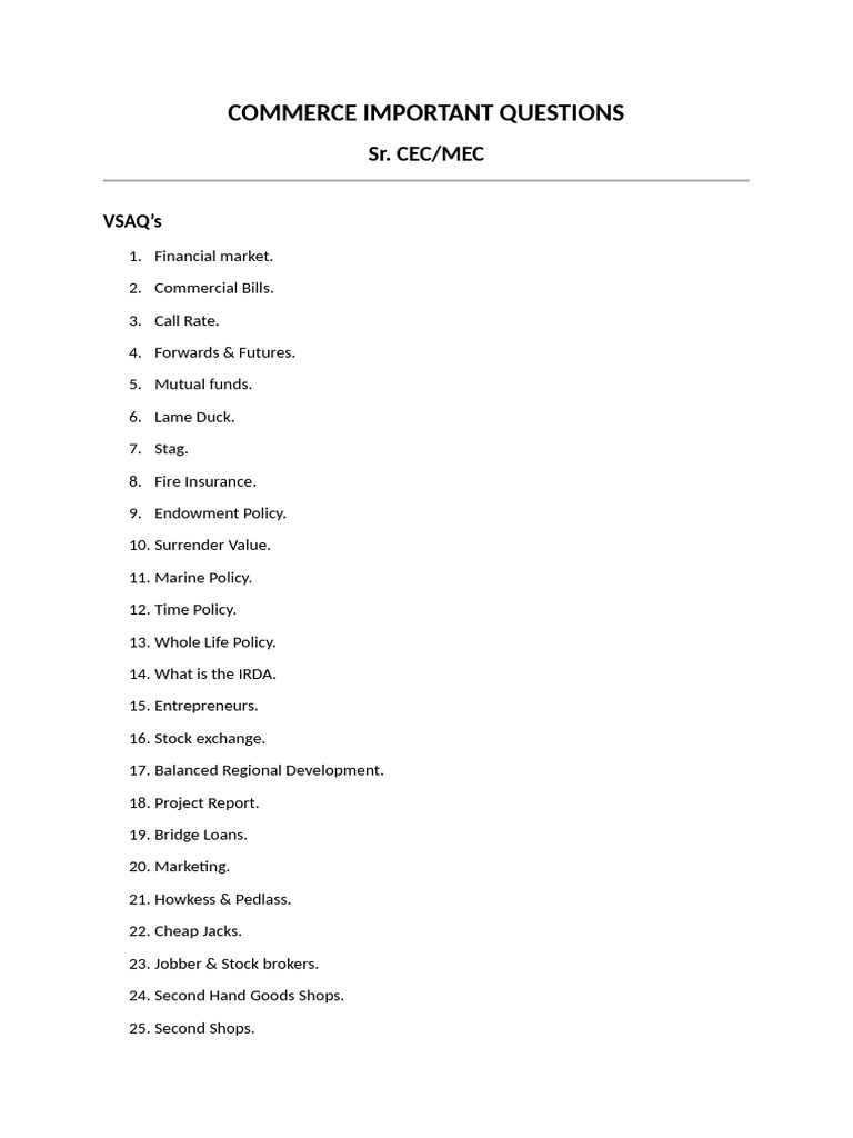 Key Commerce and Accountancy Questions | PDF | Insurance | Financial ...