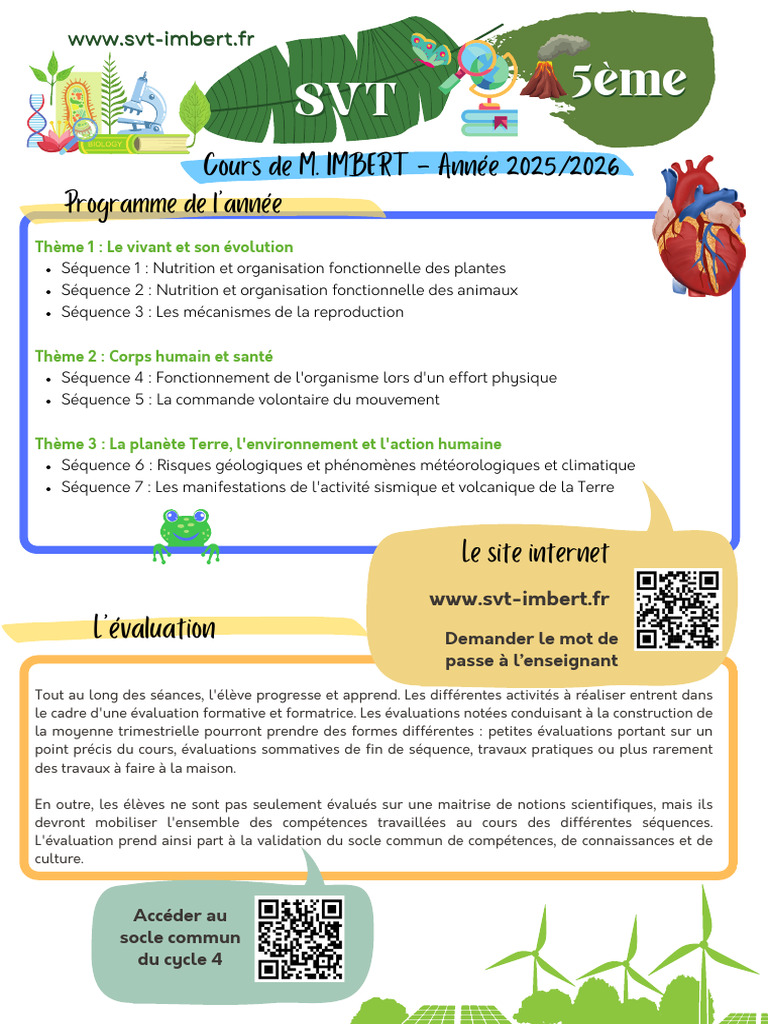 Programme SVT 5ème : Évaluation et Méthodes | PDF