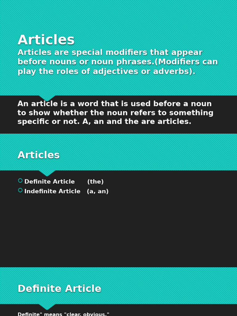 Articles | PDF | Noun | Adjective