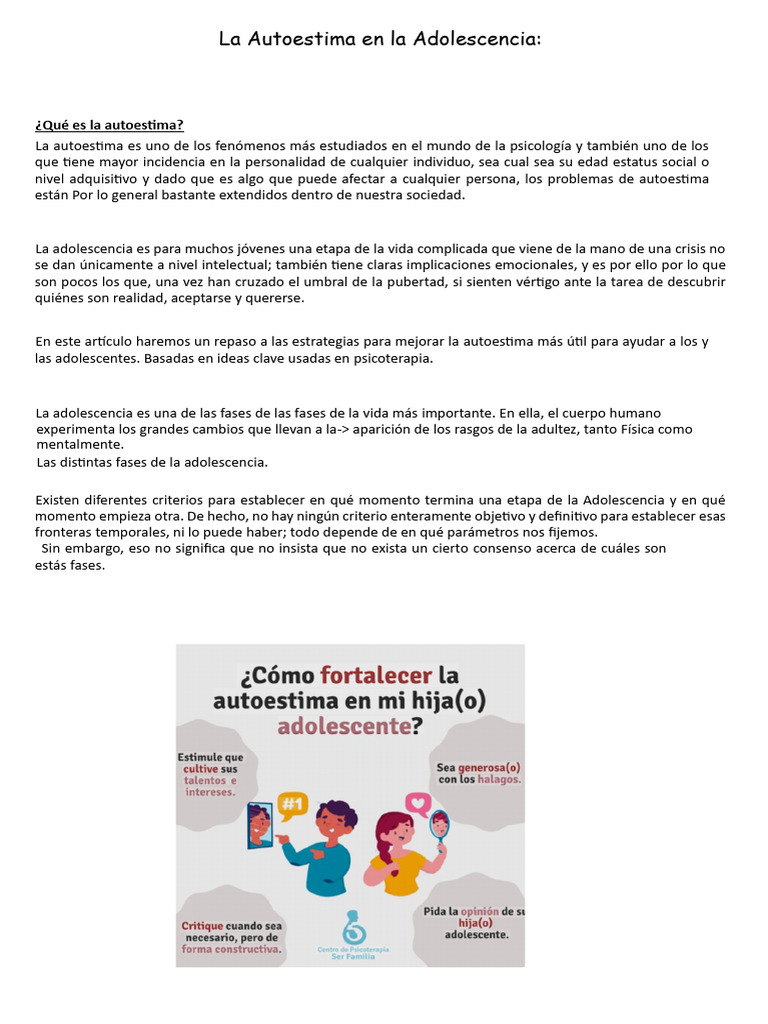 Mejora de la Autoestima en Adolescentes | PDF | Adolescencia | Autoestima