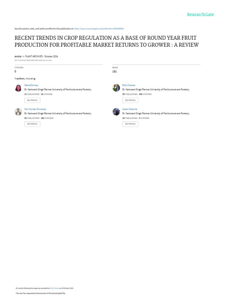 Recent Trends in Crop Regulation As A Base of Round Year Fruit ...