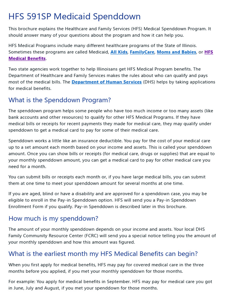 Illinois HFS Medical Spenddown Guide | PDF | Medicaid | Payments