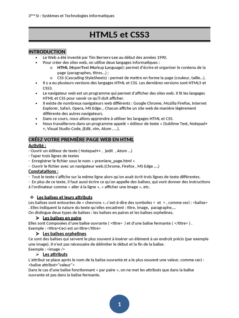 Introduction à HTML5 et CSS3 | PDF | Langage de balisage | Html