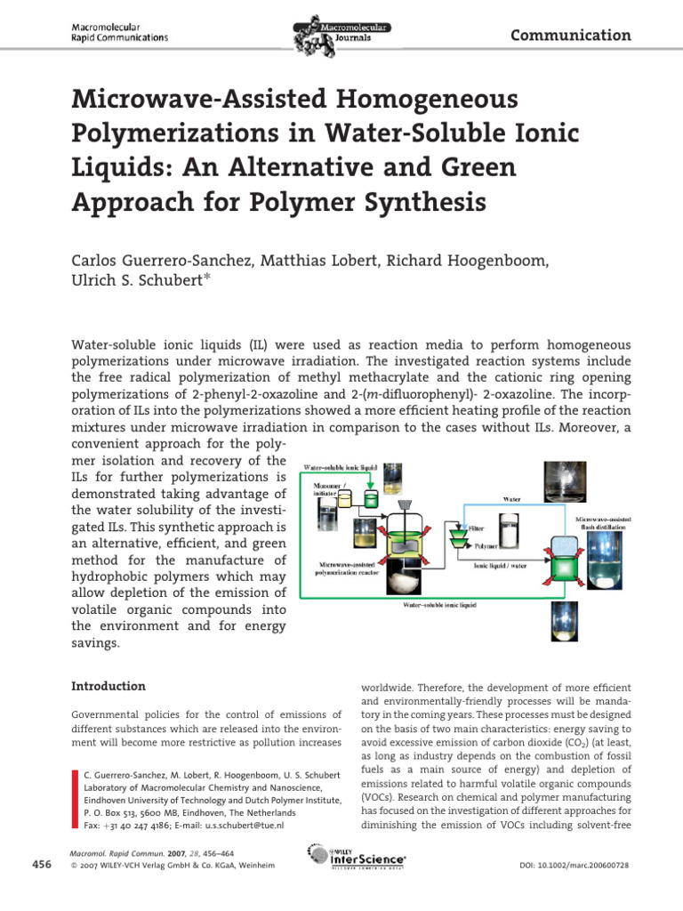 Green Polymer Synthesis via Microwave ILs | PDF | Polymerization | Polymers