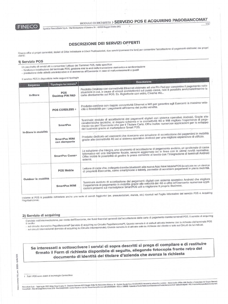 Modulo Richiesta Pos | PDF