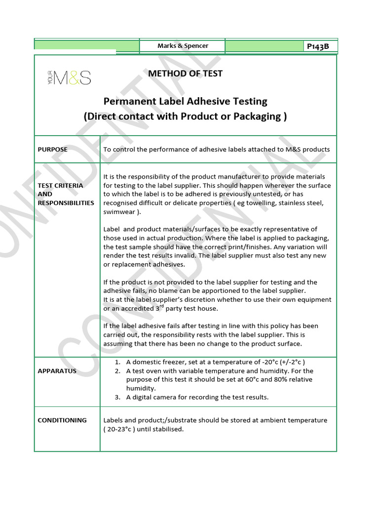 Permanent Label Adhesive Testing Guide | PDF | Adhesive | Secondary ...