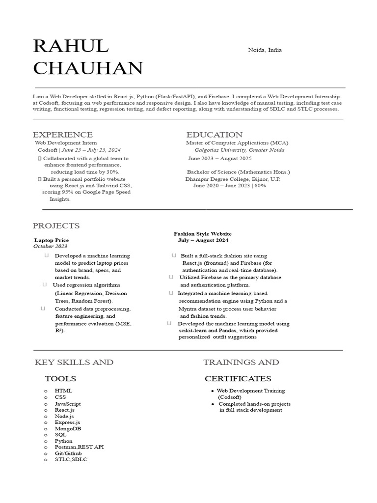 Web Developer Resume: React & Python Skills | PDF | Web Development ...