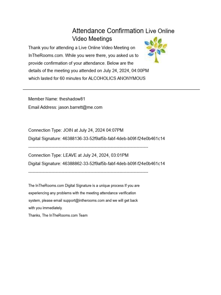 Attendance Confirmation: Live Online Video Meetings | PDF