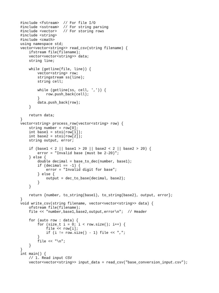 CSV Base Conversion Tool in C++ | PDF