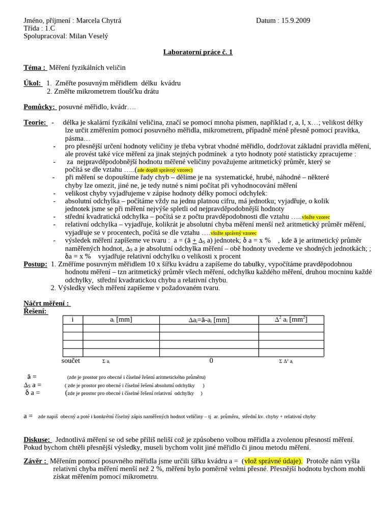 A Úvod Laboratorní Protokol Návod | PDF