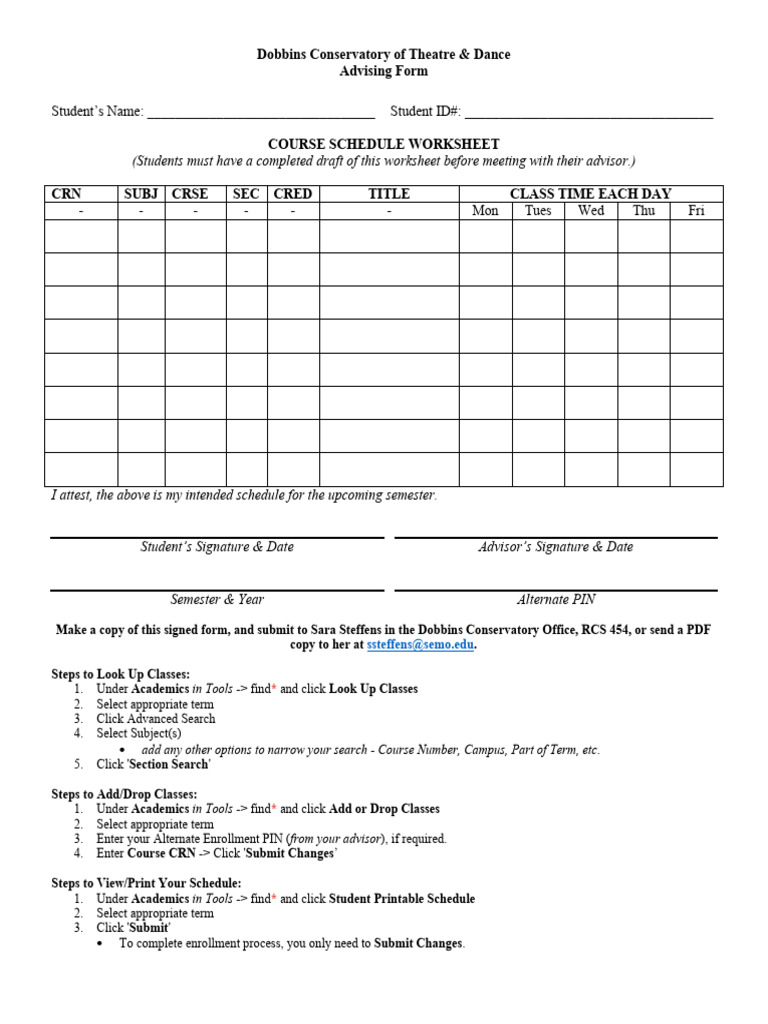 CJW SPR 2025 Dobbins Conservatory Advising Form Fillable | PDF