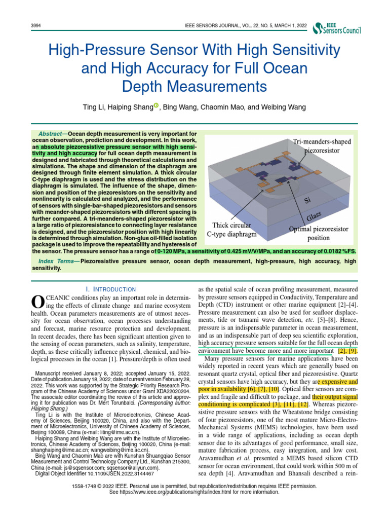 ！常温压阻式MEMS高压-2022-微电子所-High-Pressure Sensor With High Sensitivity and ...