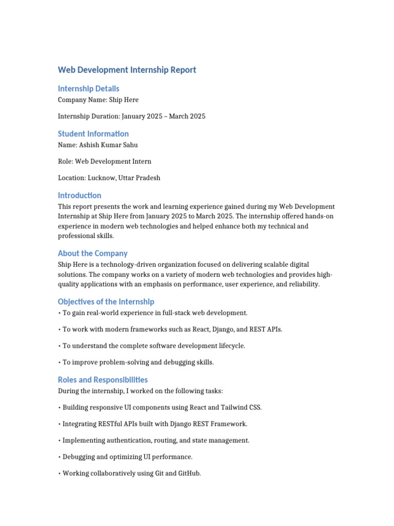 Web Development Internship Report 2025 | PDF | Web Development ...
