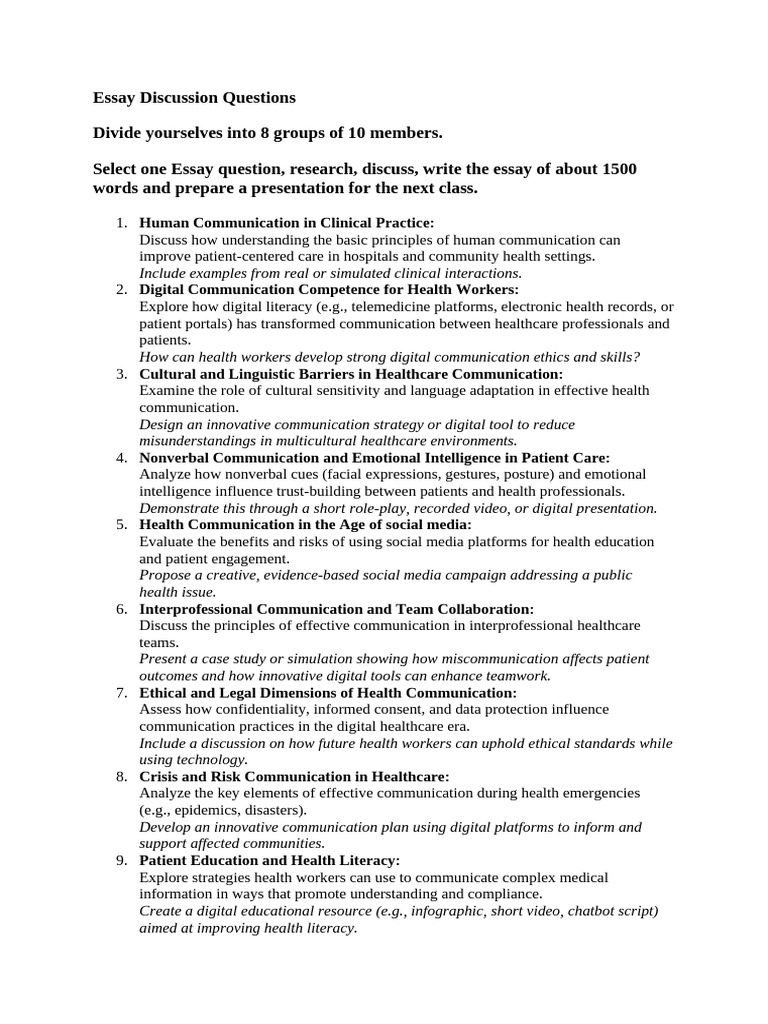 Health Communication Essay Topics Guide | PDF | Communication ...