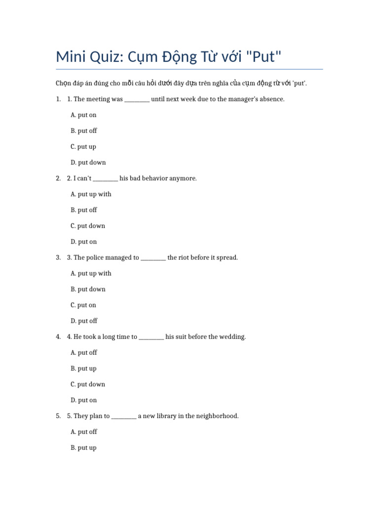Quiz Cum Dong Tu Put | PDF