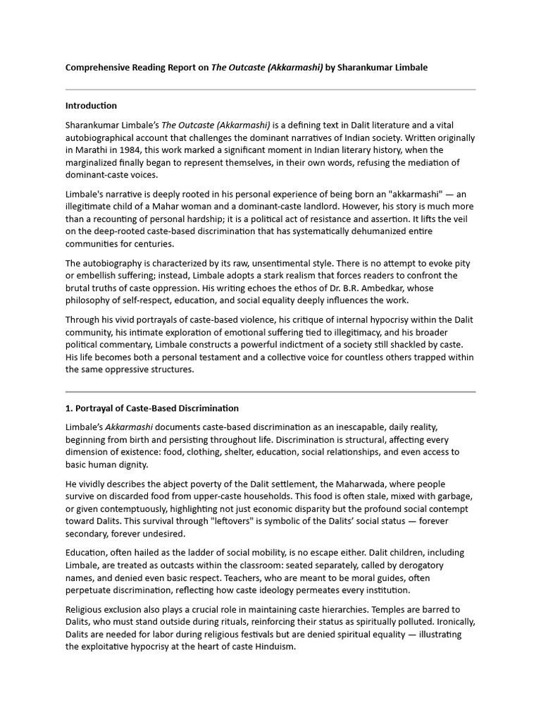 Reading Report On The Outcaste | PDF | Dalit | Caste