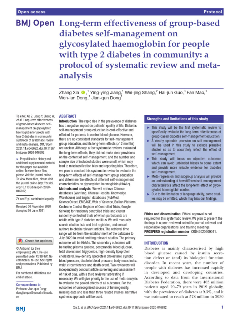 Long-term Diabetes Self-Management Review | PDF | Diabetes | Glycated ...