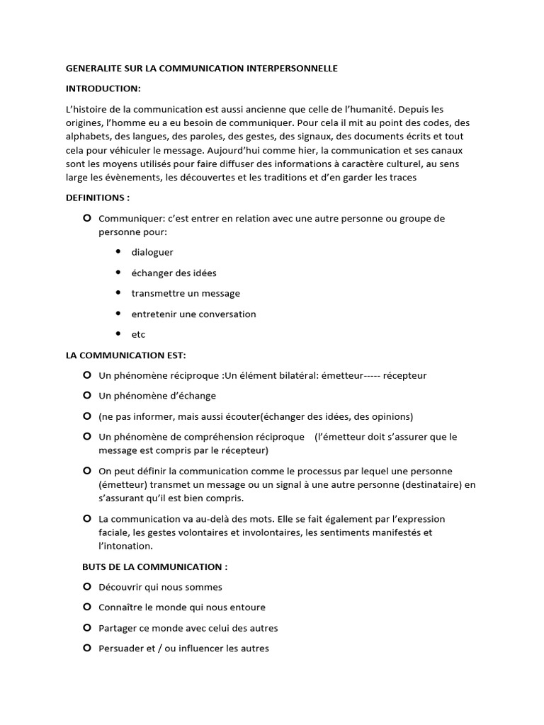 Introduction à la communication interpersonnelle | PDF | la ...