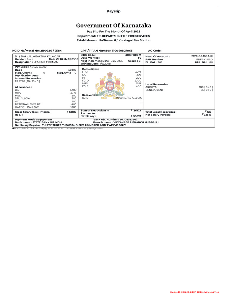 April 2025 Payslip for Leading Fireman | PDF | Payments | Personal Finance