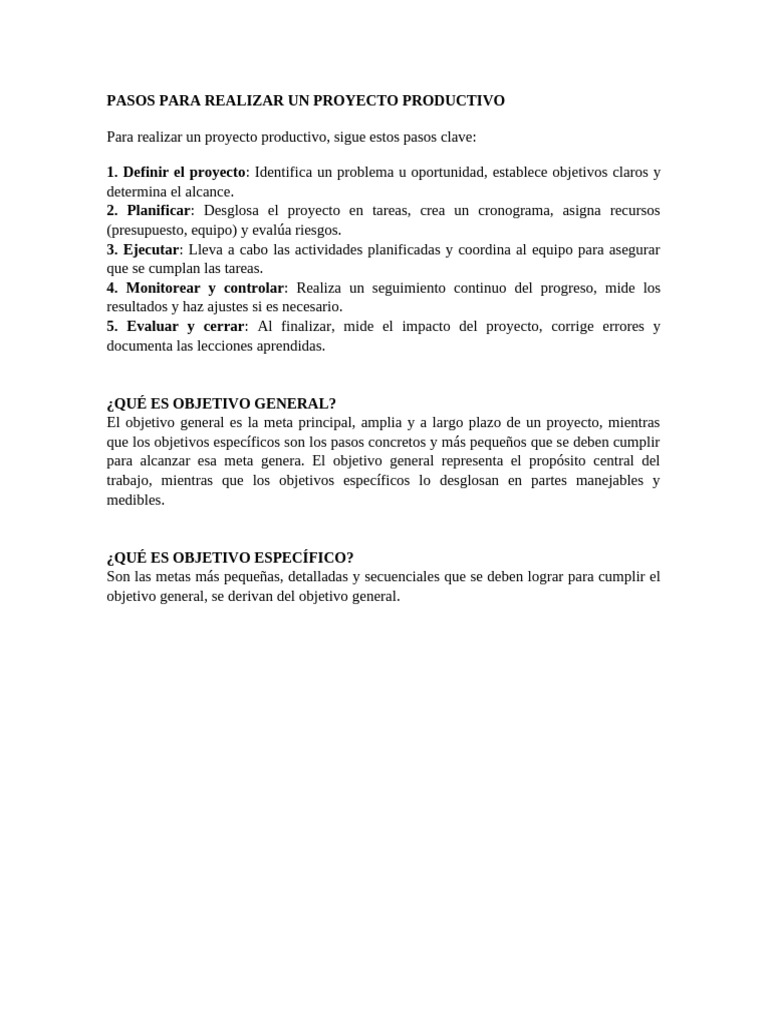 Pasos Clave para un Proyecto Productivo | PDF