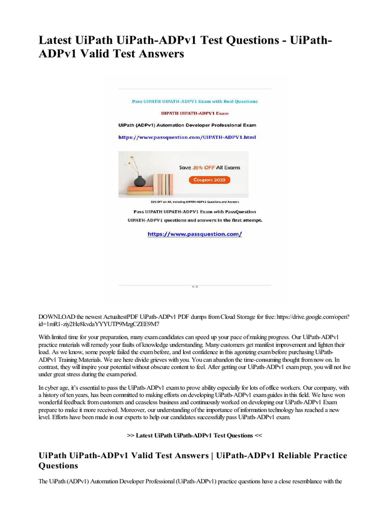 UiPath-ADPv1 Exam Prep & Test Questions | PDF