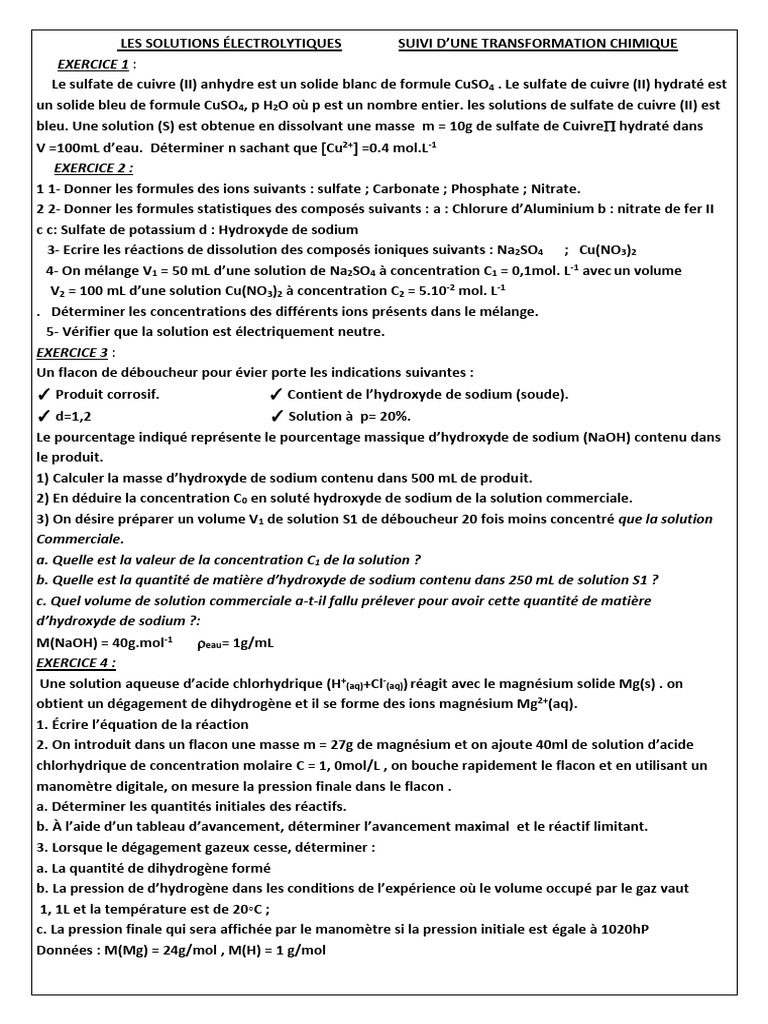 Solutions électrolytiques et réactions chimiques | PDF | Hydroxyde de ...