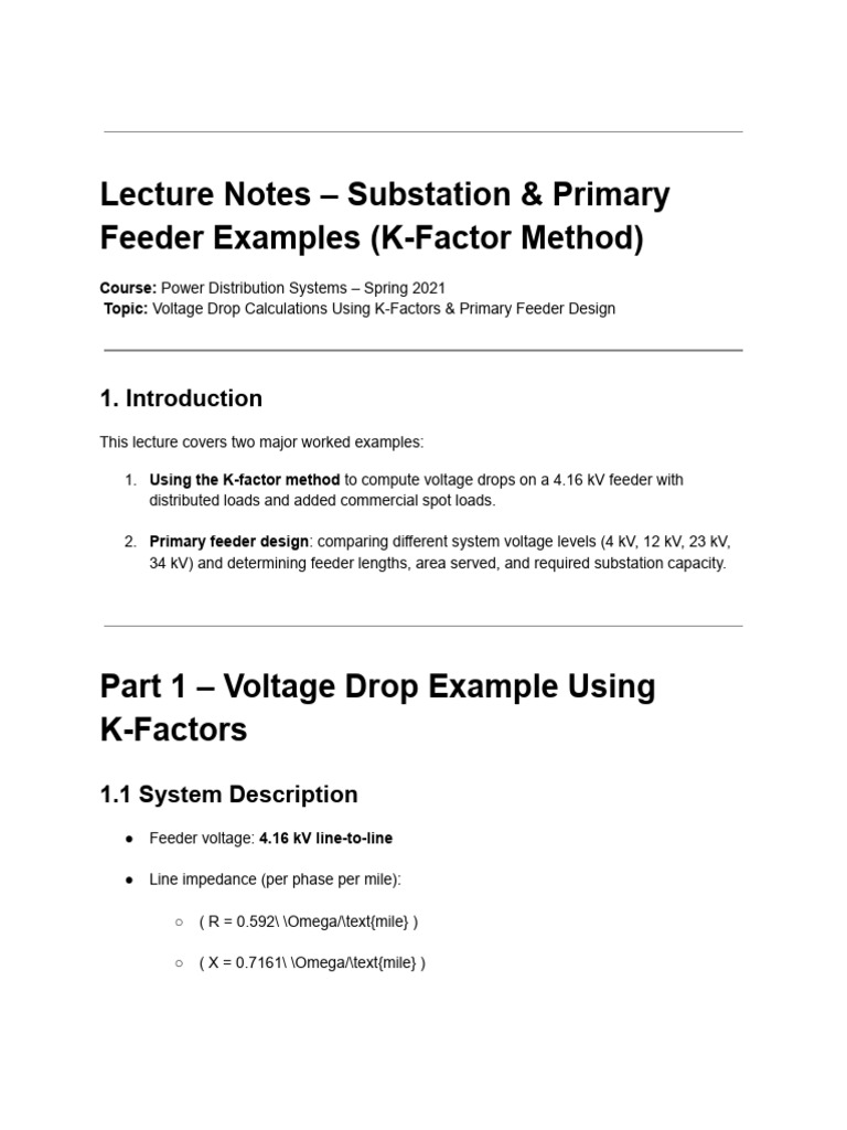 Lecture Notes – Substation & Primary Feeder Examples (K-Factor Method ...