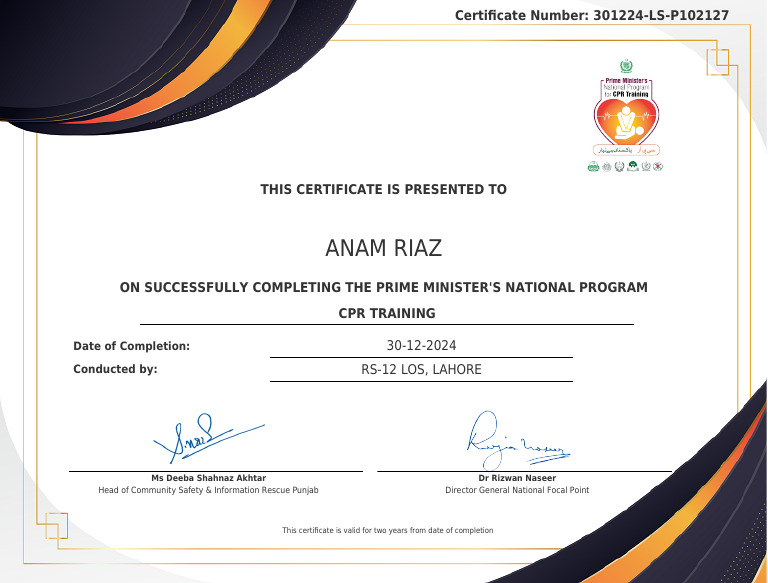 Anam Riaz - CPR Training | PDF