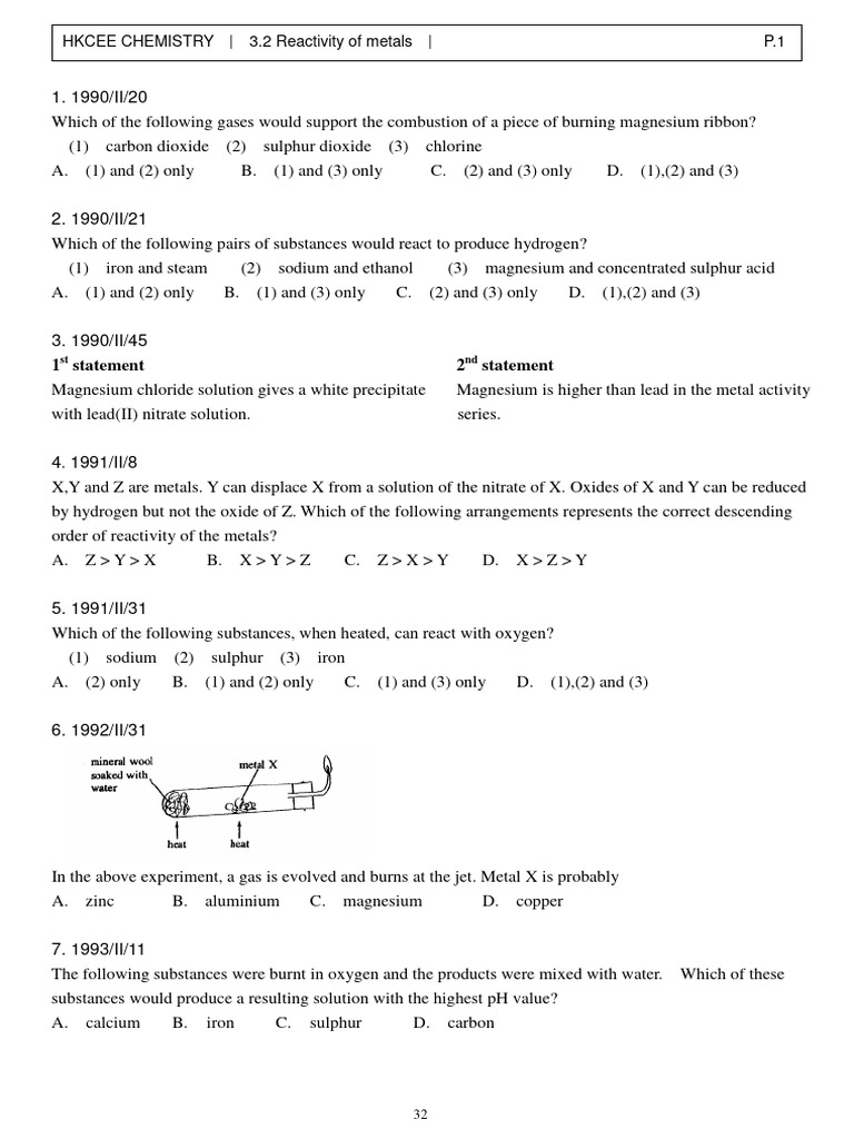 Reactivity of Metals | PDF | Chemical Reactions | Magnesium