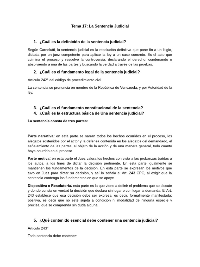 Definición y Estructura de la Sentencia Judicial | PDF | Sentencia (ley ...