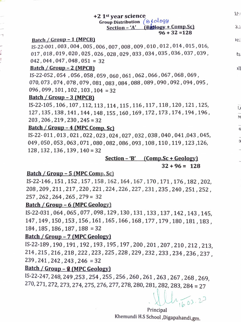 1st Year Science Batch Distribution Notice | PDF
