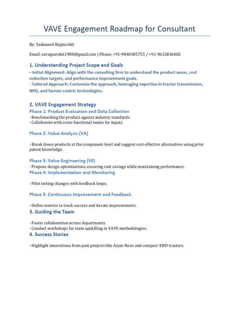 VAVE Consultant Engagement Roadmap | PDF