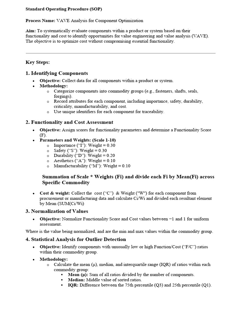 VAVE Analysis SOP for Component Optimization | PDF | Internal ...