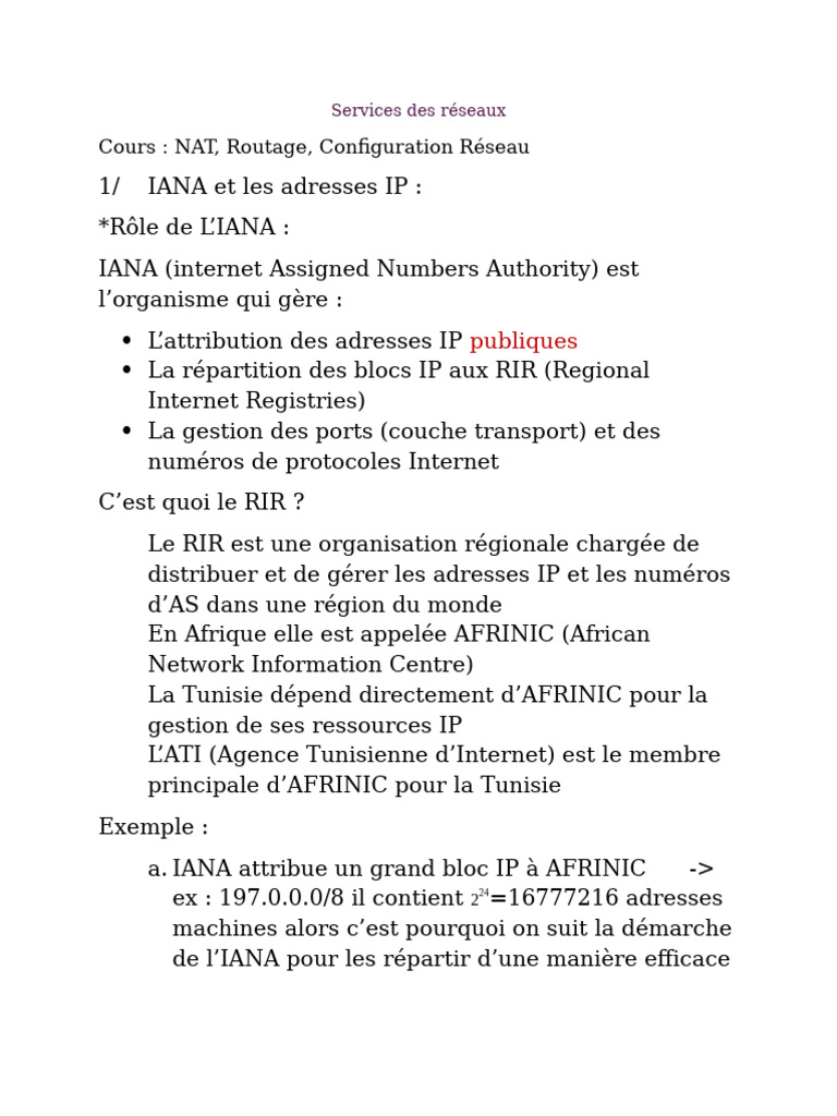 Gestion des adresses IP et NAT en réseau | PDF | Routage | Adresse IP