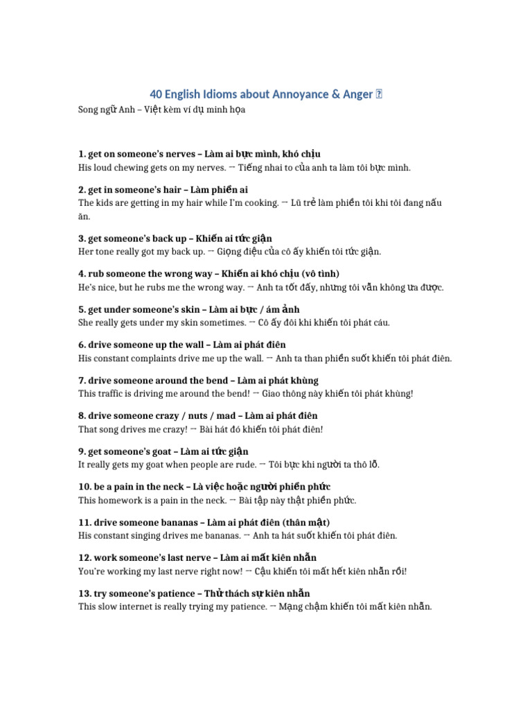 Idioms About Annoyance | PDF