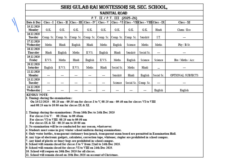 2025-26 Exam Schedule for Classes I-XI | PDF | Chess Theory | Chess