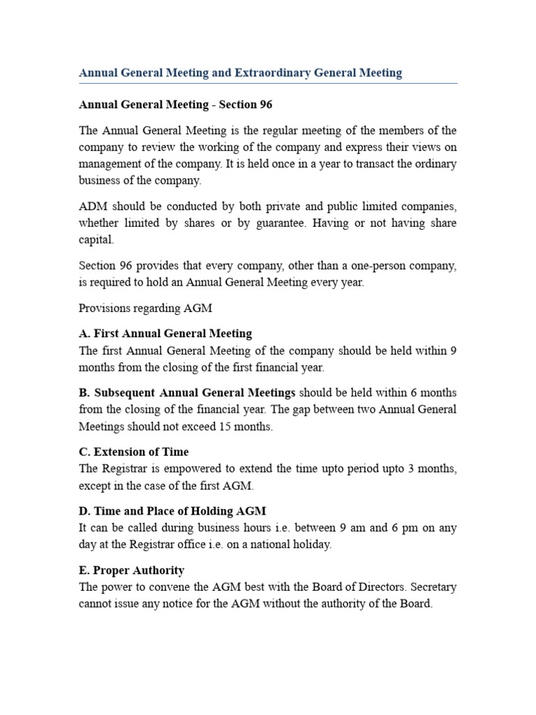 AGM and EGM Guidelines Explained | PDF | Corporations | Business