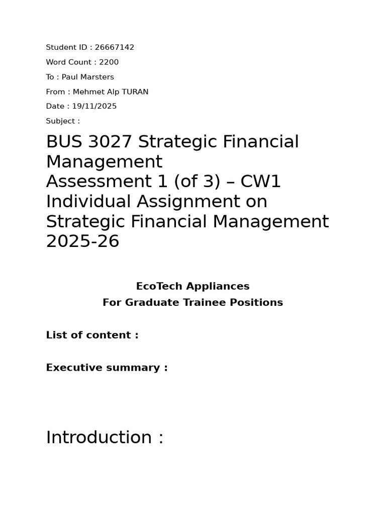 SFM CW1 Final | PDF | Net Present Value | Free Cash Flow