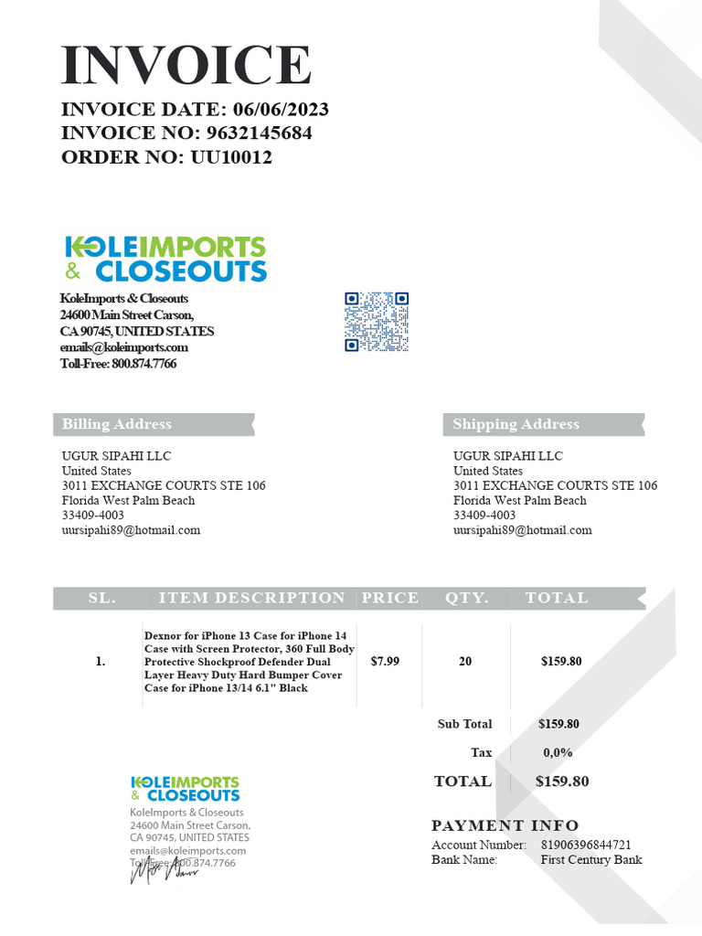 iPhone 13/14 Case Invoice Details | PDF