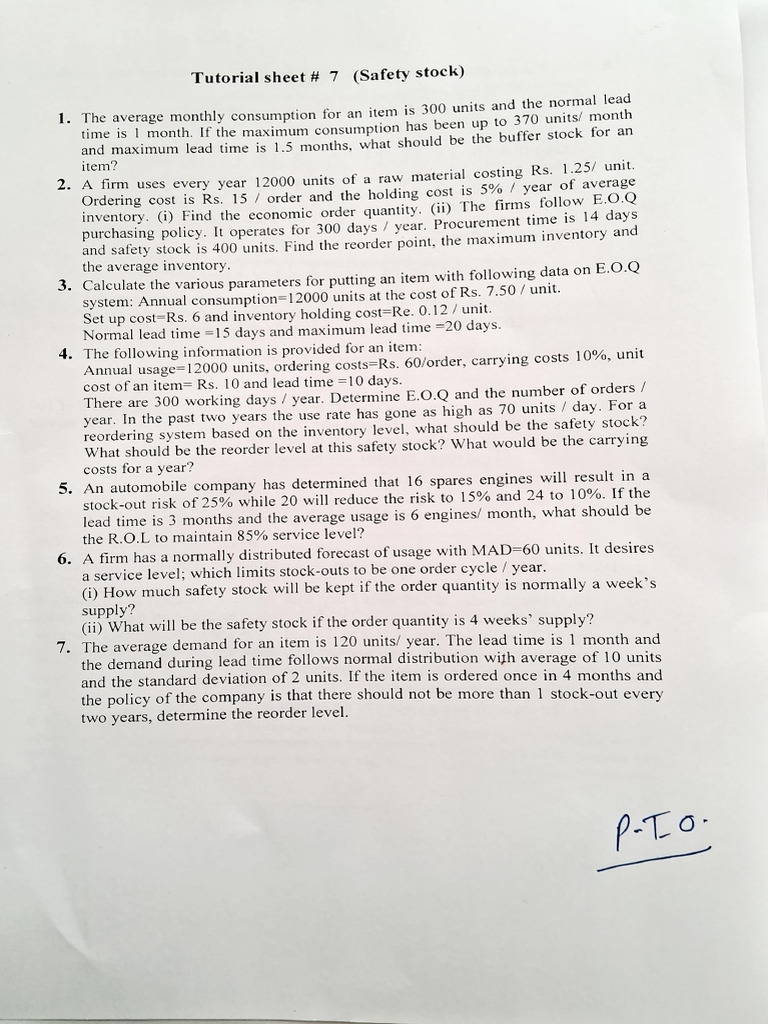 Assignments POM | PDF | Inventory