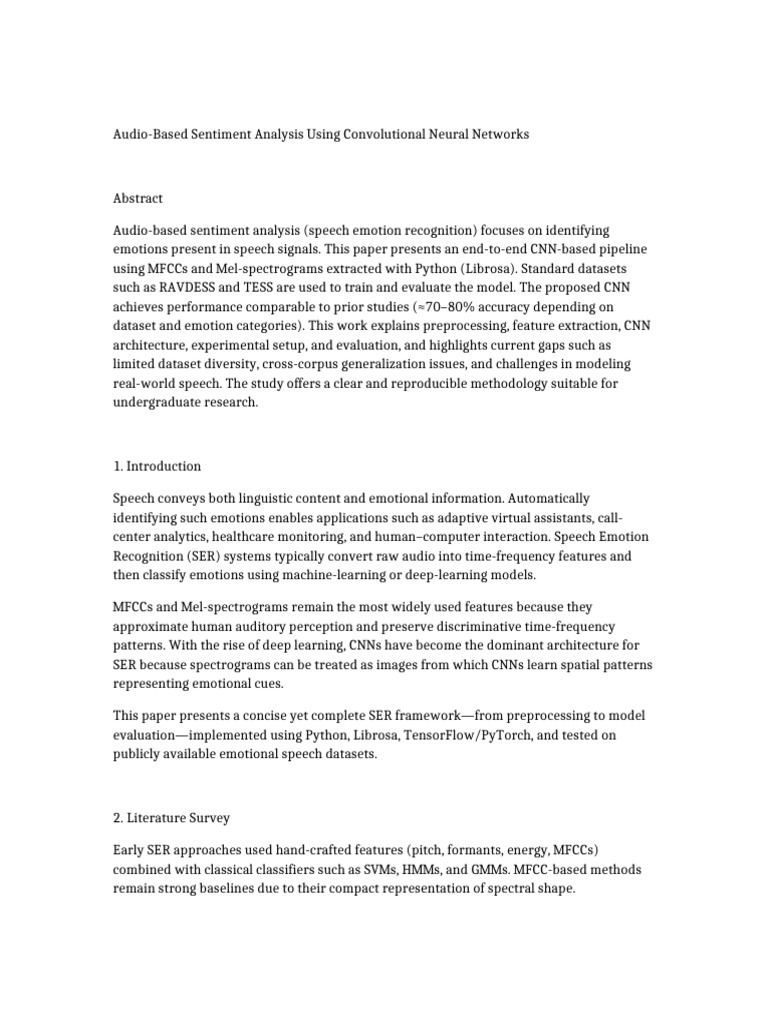 CNN for Audio Sentiment Analysis | PDF | Deep Learning | Computing