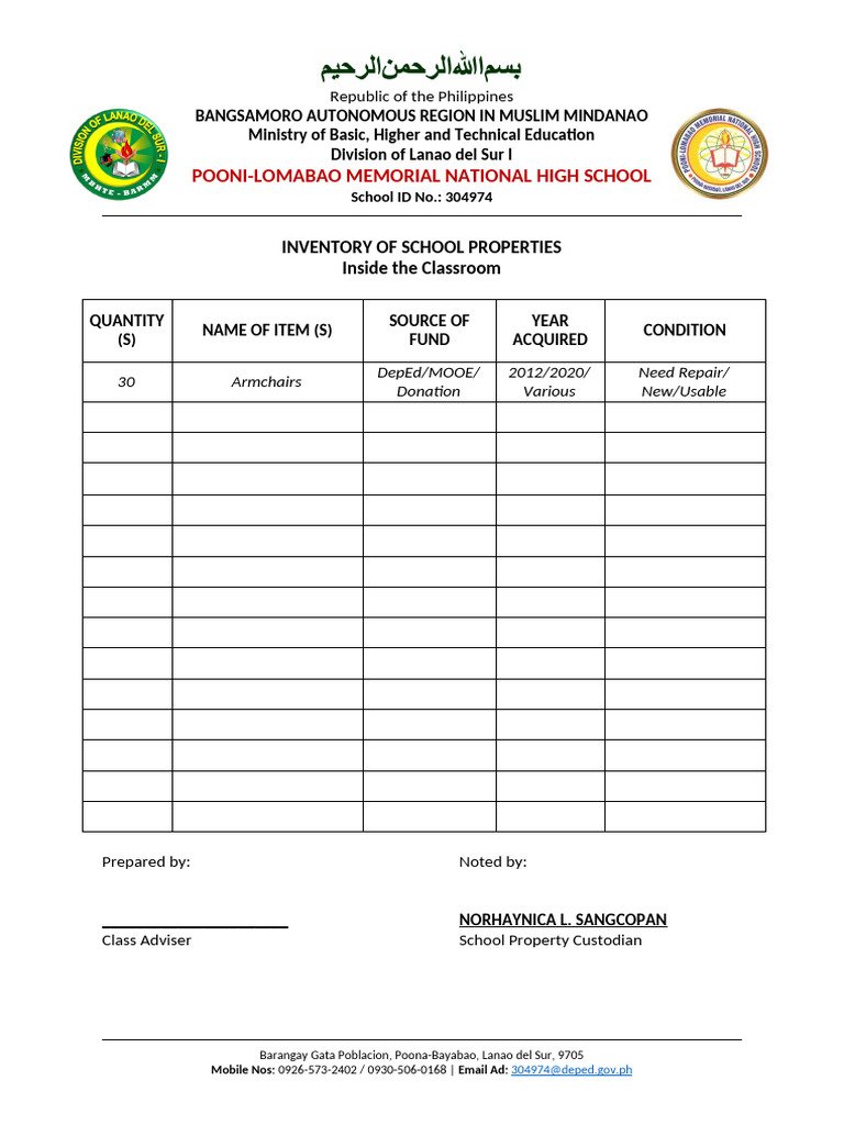 School Property Inventory Report | PDF
