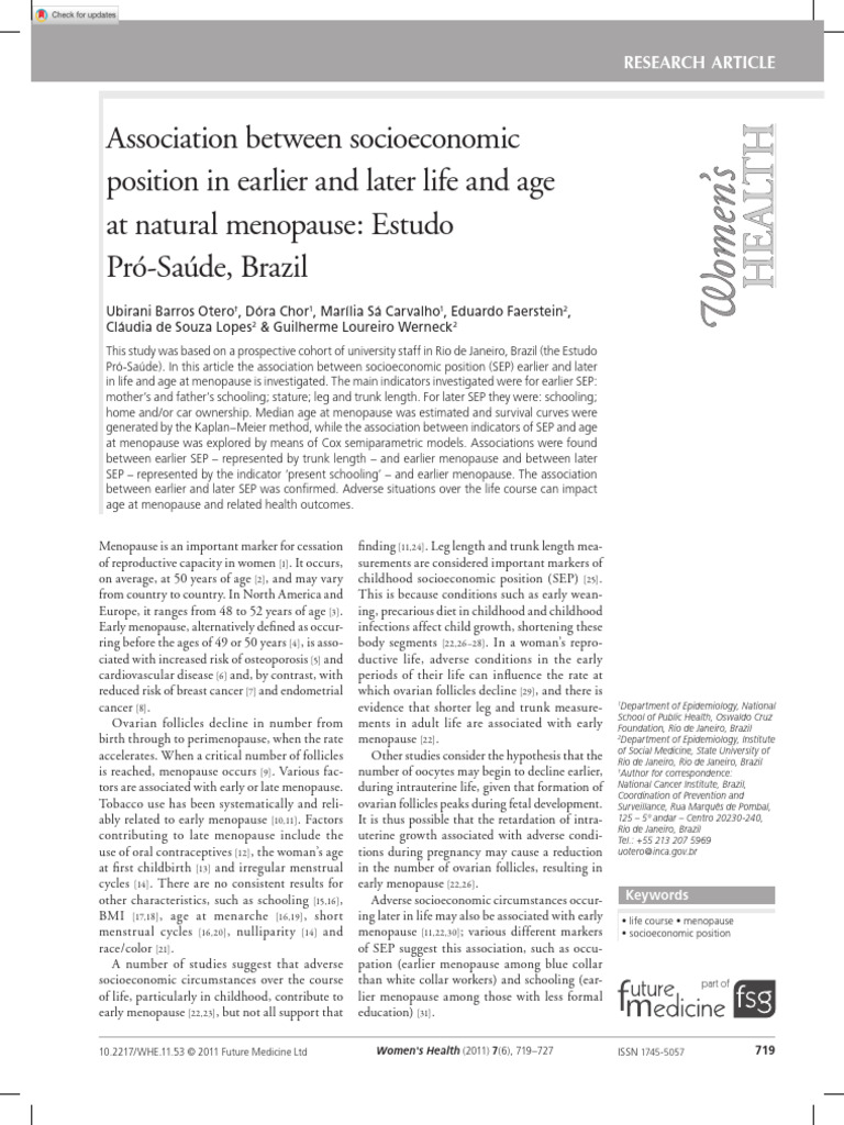Association Between Socioeconomic Position in Earlier and Later Life ...