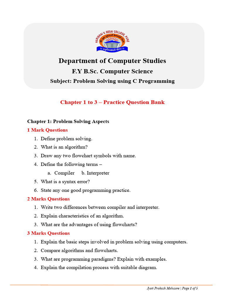 C_Chap1-3_QB_2025 | PDF | Control Flow | Programming Language