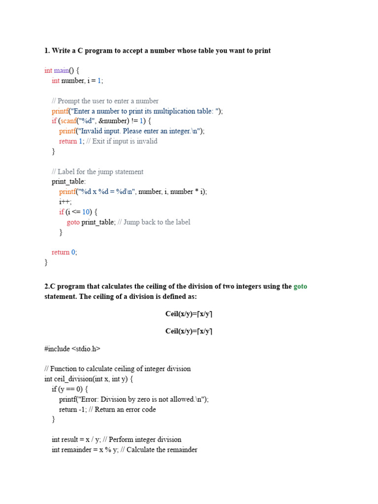 C Programs Using Goto Statement | PDF | Integer (Computer Science ...