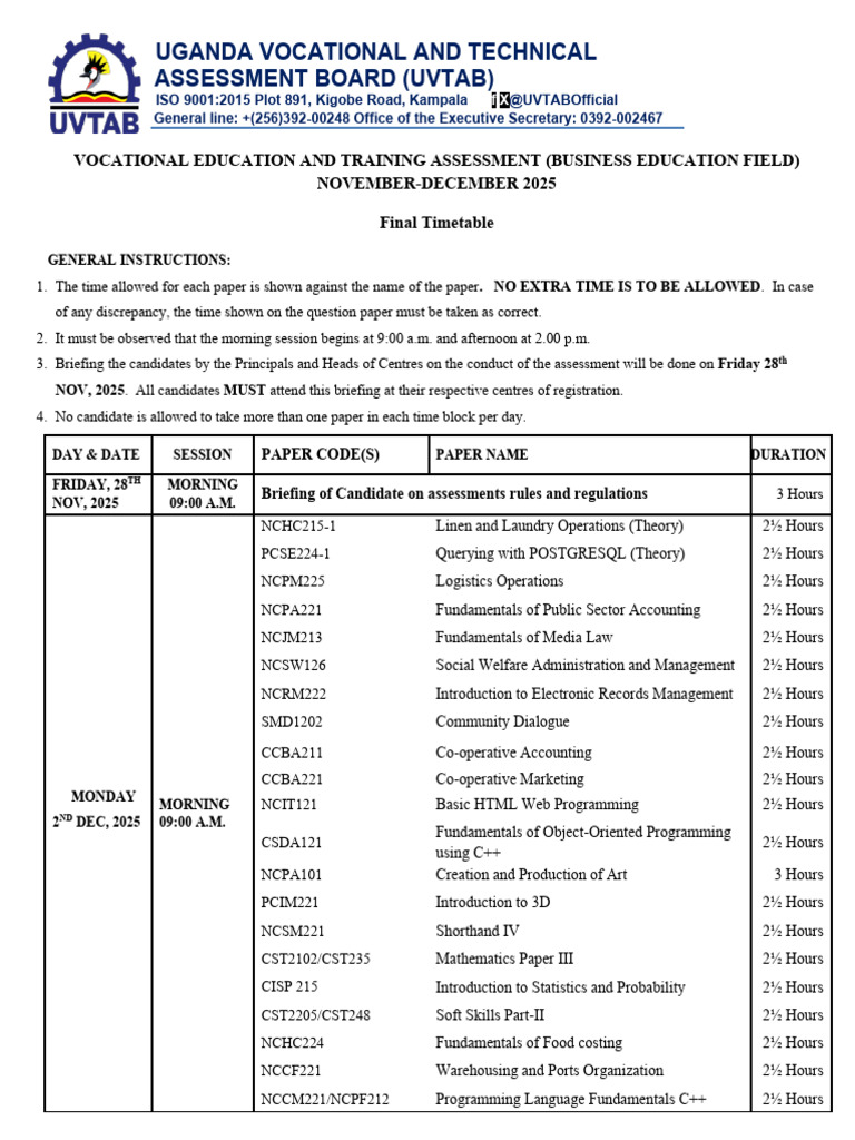 Draft Vocational Education and Training Assessment (Business Education ...